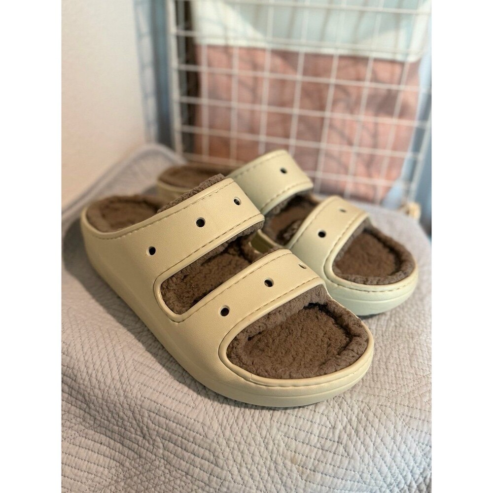 Crocs Classic Cozzzy Slide Sandals in Mushroom/Bone Women’s 11, Men’s 9 - Picture 2 of 12